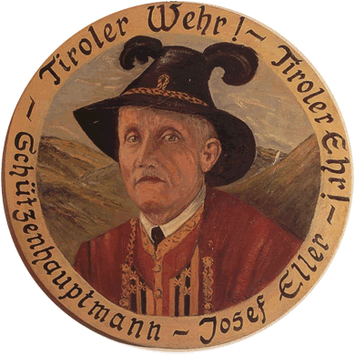 Schützenscheibe von Schützenhauptmann Josef Eller (gest. 1958). Original im Heim der SK Igls/Vill.